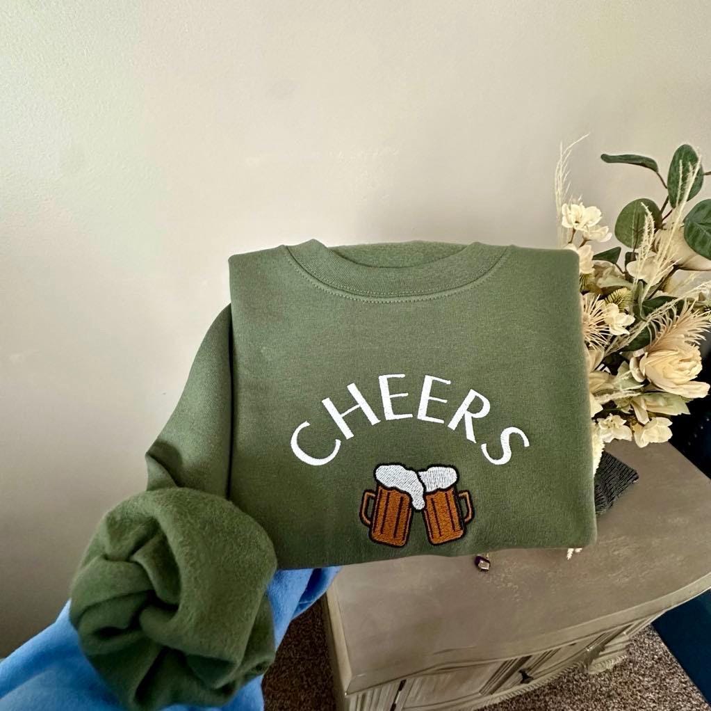 Cheers Embroidered Sweatshirt: Beer Lover's Cozy Crewneck